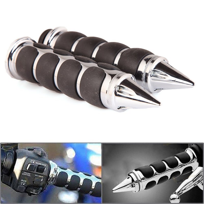MISS MOLY Pair of 1" Dual Motorcycle Bar End Hand Grips Handlebar for Cruisers Harley Yamaha Suzuki-Silver - Image 1